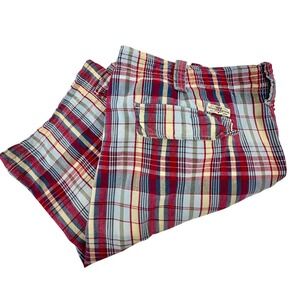 Polo Ralph Lauren Mens Plaid Cargo Shorts Red Blue Yellow Madras 6-Pocket Cotton